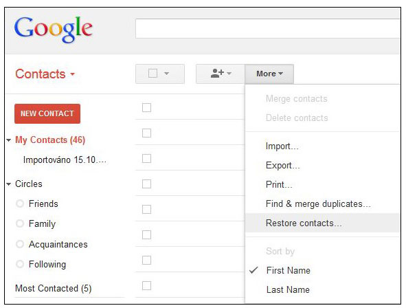recover contacts from gmail