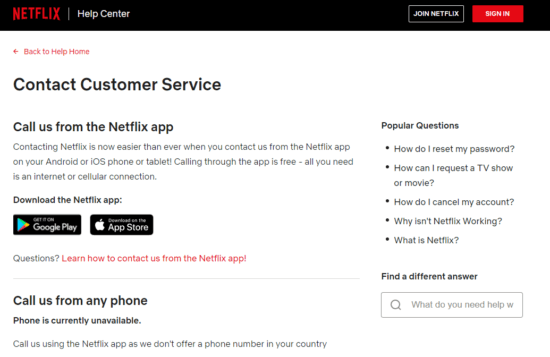 contacts-Netflix-support